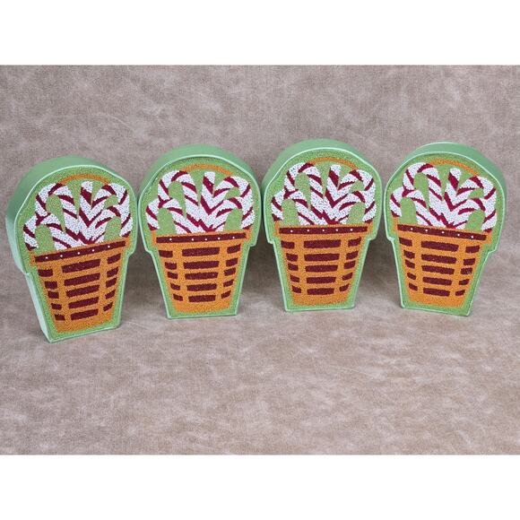 4 Longaberger Peppermint Stripe Basket Beaded Boxes ~ Candy Cane Gift Boxes - Picture 2 of 3